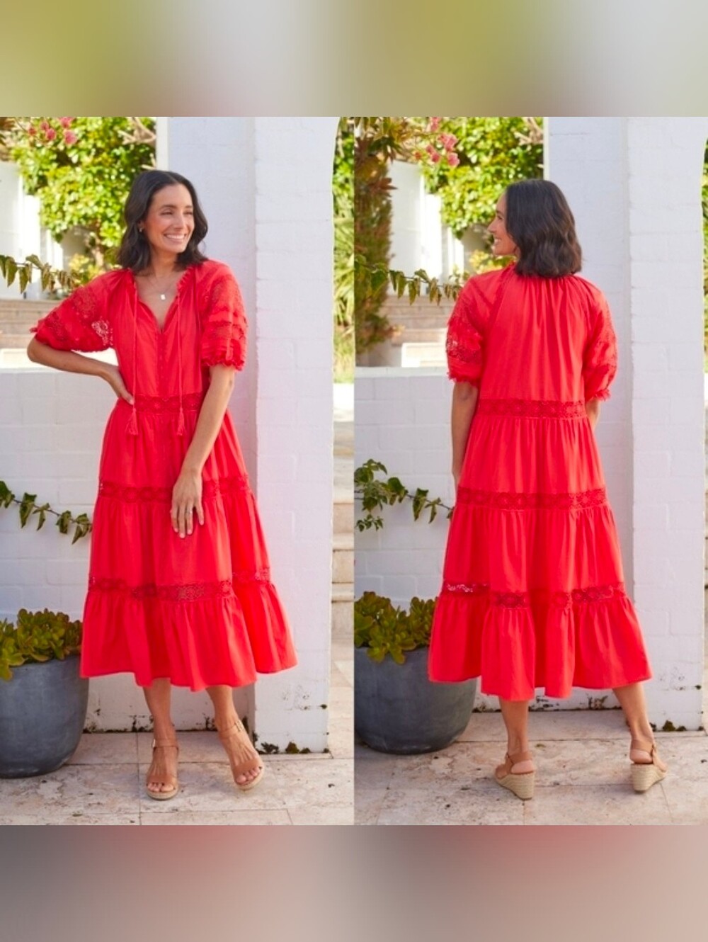 Maye Lotus Midi Dress Tomato